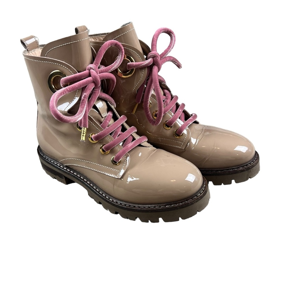 AGL Combat tan‎ patent leather women’s boots SZ 37